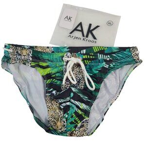 NWT Arjen Kroos Men's Swim Briefs With Leopard & Tropical Print Sz XL